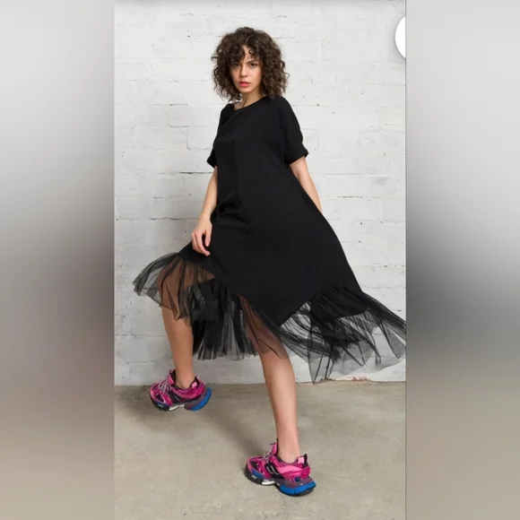 Aakasha Rare Extravagant Tulle Black M Maxi Dress - Picture 4 of 7